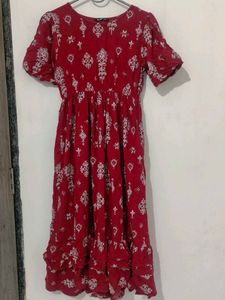 Red Printed Midi Dress
