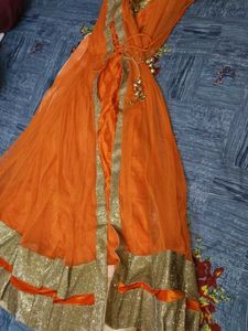 Orange Embroidered party wear dress