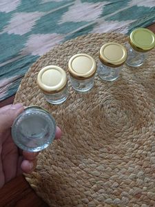 Set Of 5, 50 ml Kitchen Glass Jars With Gold Lid