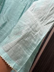 Sea Green Kurta With White Shine Work And Golden Patti