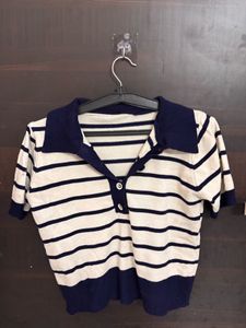 Striped Polo Knit Top