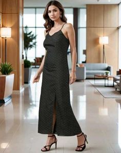 Shein Party Slit Polka-Dot Pattern Maxi Sheath
