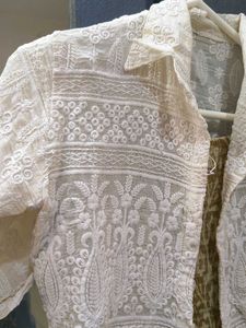 Floral Print Sundress with chikankari overcoat