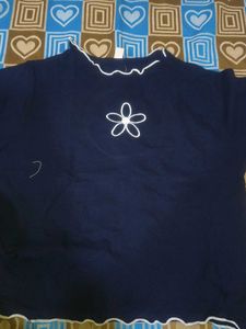 Cute Navy Blue Floral Top