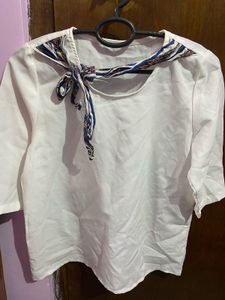 White Blouse with Scarf Detail
