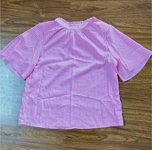 Pink Striped High Neck Blouse