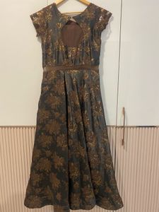 Women’s Ethnic Brown Gown With Patchwork On Front