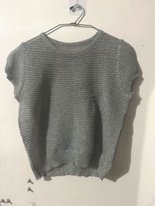 Sparkly Silver Semisheer Crop Top