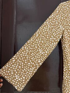 Brown Spotted Tie-Front Blouse