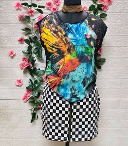 Colorful Graphic Print Top & Skirt For S To M size