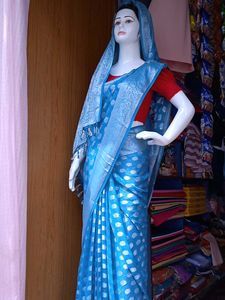 Elegant Blue Sari with Silver Accents