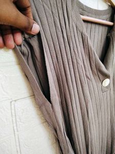 Brown Ribbed Knit Dress