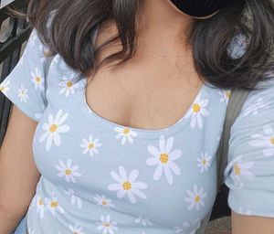 Daisy Print Ribbed Top
