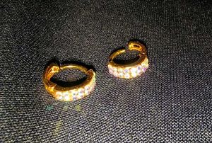 Gold-Plated Crystal Huggies Hoop Earrings