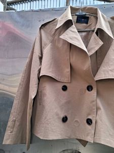 Tan Cropped Trench Coat (Double Breasted)
