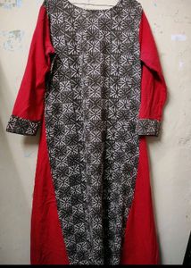 Cotton Kurti In Red And Black Design Size L