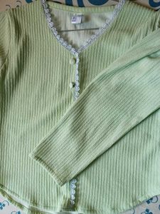 Mint Green Lace Trim Top