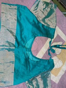 Teal &amp; Silver Silk Blouse