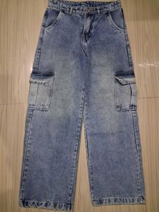 Light Wash blue denim Cargo baggy Jeans