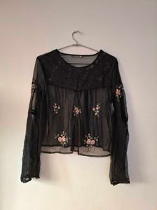 Floral Embroidered Mesh Top