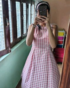 Girls Pink Checkered Dress