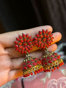 Red Jhumka Earrings
