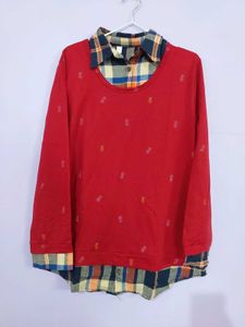 Red Printed Shirt Style Top
