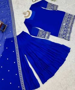 Royal Blue Kurti Sharara With Dupatta.