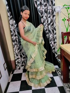 Green Ruffle Saaree