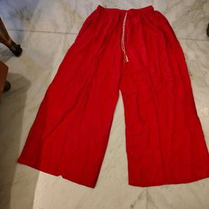 Red Plazo Pant With Pockets