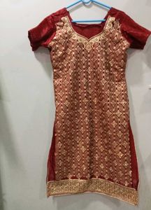 Burgundy &amp; Gold Embroidered Dress