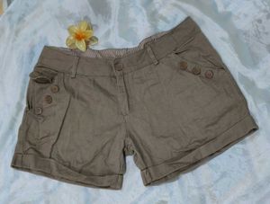 Beige Colour Button Shorts