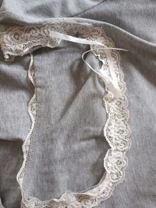 Gray Lace Trim Long Sleeve Top