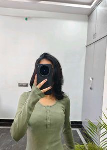 Olive Green Ribbed Dress