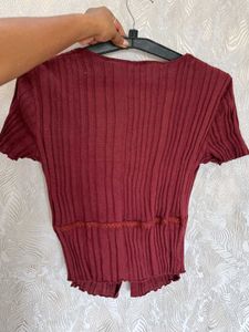Burgundy Ribbed Knit Top