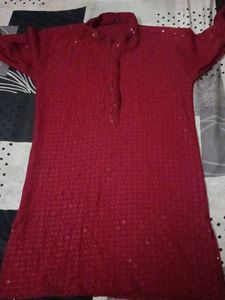 Maroon Embroidered Kurta