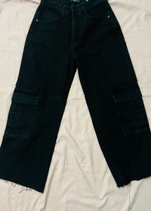BLACK CARGO WIDE LEG Baggy JEANS