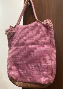 New - Handcrafted Pink Tassel Faux Leather Tote