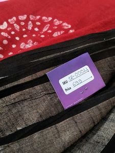 Linen Batik Saree - Red &amp; Black