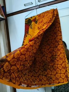 Mustard Yellow Crepe Soft Saree With Blouse Piece