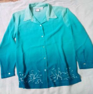 Ombre Embroidered Button-Down Top