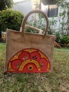 Jute Floral Tote Bag