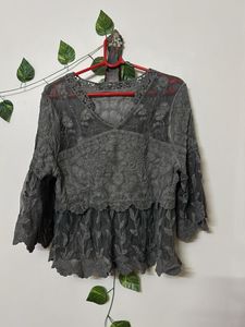 Gray Lace Peplum Top