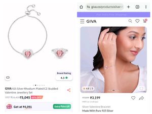 Giva Valentine Heart Bracelet wAdjustable Chain