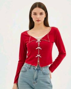 Red Long Sleeve Top with Bows