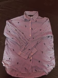 Flamingo Print Striped Shirt