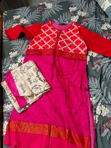 Pink Kurta Set & Dupatta-XL