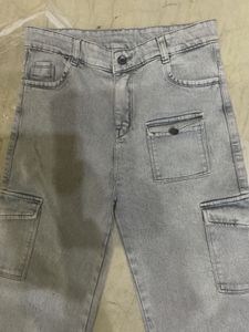 Grey Denim Cargo Pants
