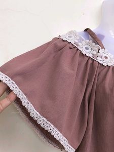 Peach Off-Shoulder Top with Lace Trim