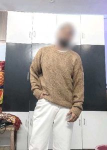 Trendy Oversized Brown Knit Sweater